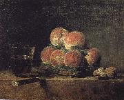 Jean Baptiste Simeon Chardin Baskets of peaches with wine walnut knife oil painting